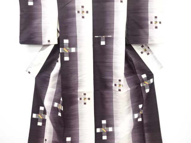 アンティーク　十字絣織り出し手織り紬着物